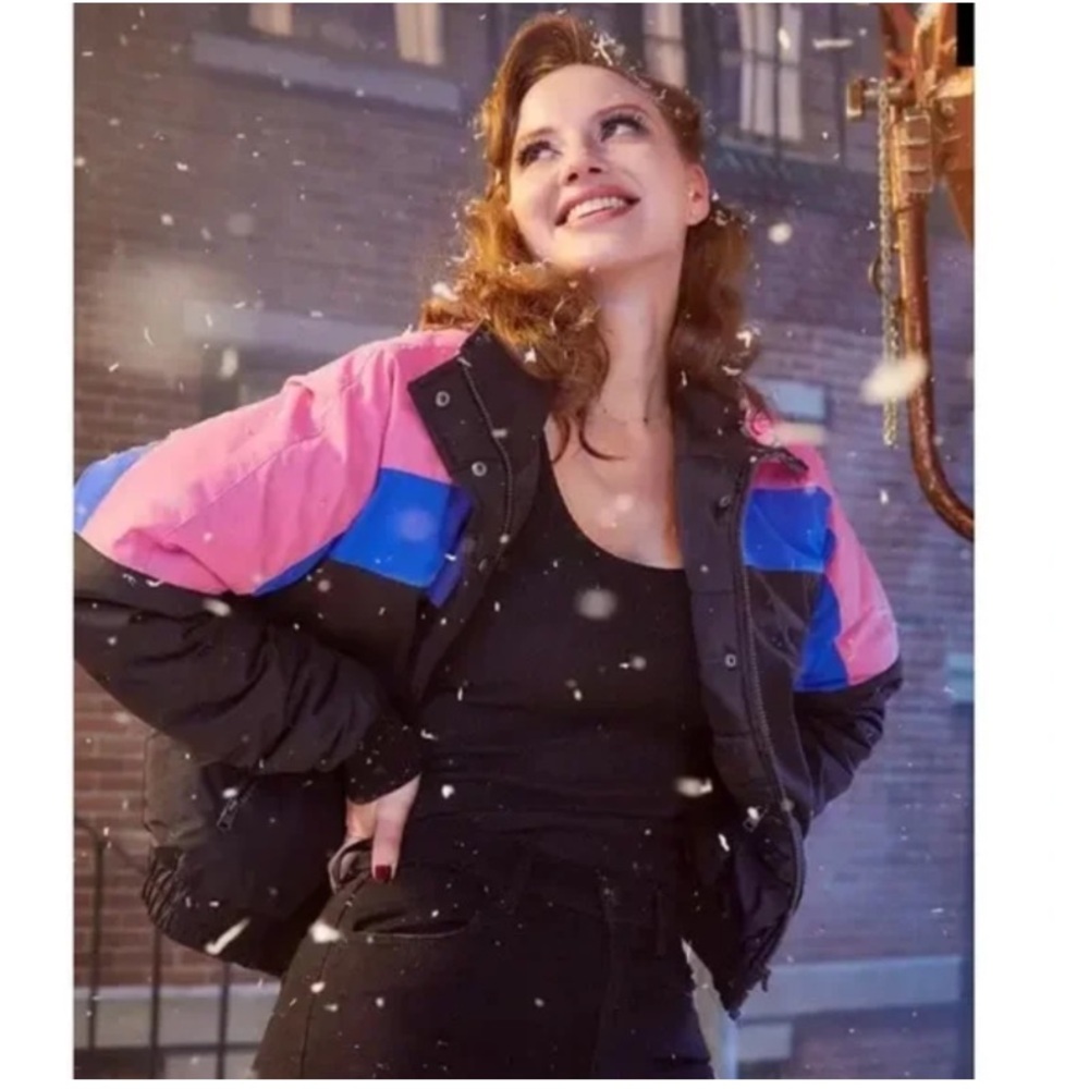 American Eagle Retro Colorblock Striped Puffer Coat Winter Jacket Black Small